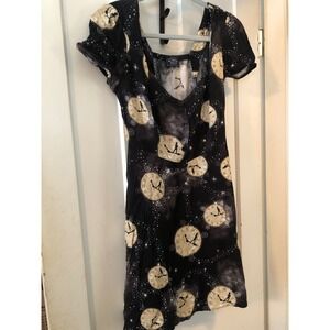 Midnight Hour Black Peter Pan Celestial Clock Print gothic A-line Mini Dress S